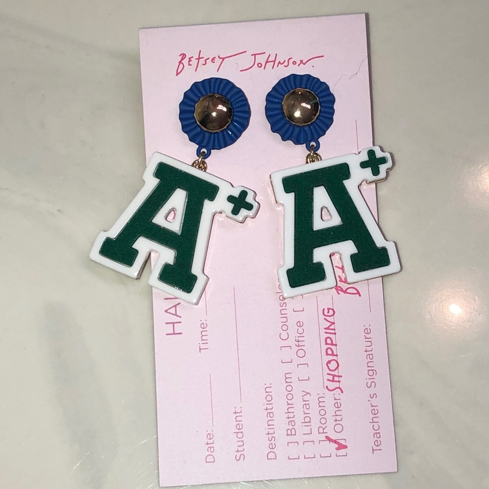 Betsey Johnson First In Class A+ Letter Drop Earrings NWT